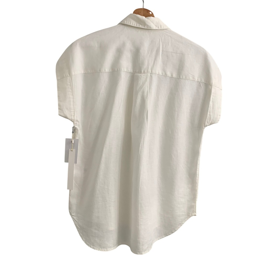 Caslon White Linen Blend Short Sleeve Button Down Pocket Shirt XS New - Picture 4 of 7